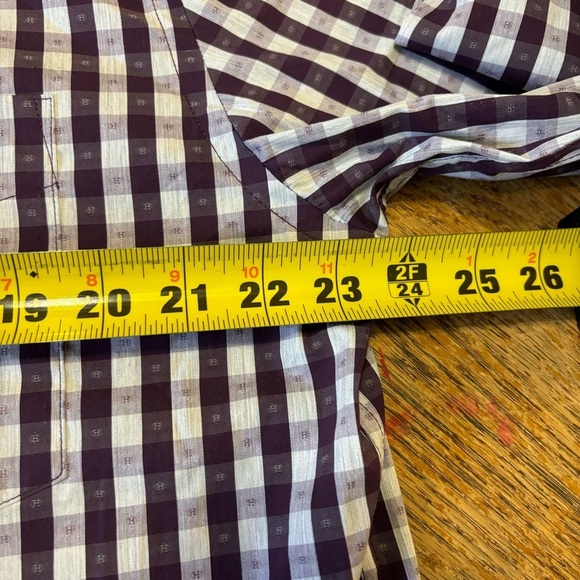 COLE HAAN Mens Burgandy White Plaid Grand Os Performance Button Down Shirt Sz L - Picture 4 of 5